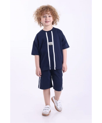 Şeritli Ve Aksesuarlı 3-6 Yaş Oversize Erkek Çocuk Şortlu Yazlık Takım
