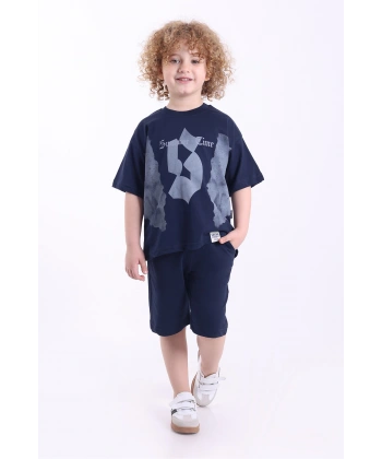 S Baskılı Arma Detaylı 3-6 Yaş Oversize Erkek Çocuk Şortlu Yazlık Takım