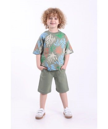 Palmiye Baskılı 3-6 Yaş Oversize Erkek Çocuk Şortlu Yazlık Takım
