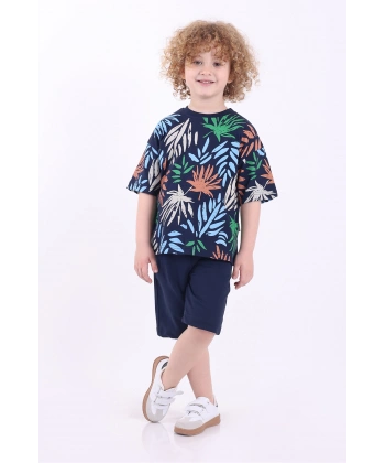Palmiye Baskılı 3-6 Yaş Oversize Erkek Çocuk Şortlu Yazlık Takım