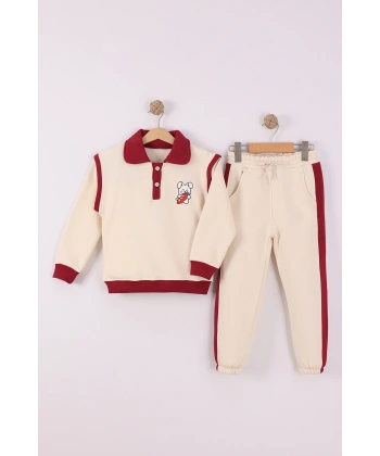 4-8 Yaş Kız Çocuk Yarım patlı 3 İplik Şardonlu Kumaş Alt Üst Takım | Kışlık Çocuk Eşofman Takımı