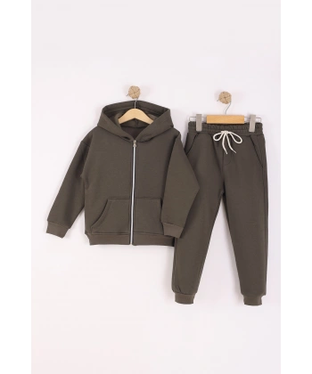 4-8 Yaş Erkek Çocuk fermuarlı 3 İplik Şardonlu Kumaş Alt Üst Takım | Kışlık Çocuk Eşofman Takımı