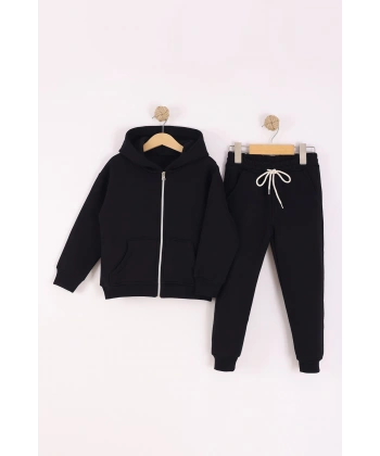 4-8 Yaş Erkek Çocuk fermuarlı 3 İplik Şardonlu Kumaş Alt Üst Takım | Kışlık Çocuk Eşofman Takımı