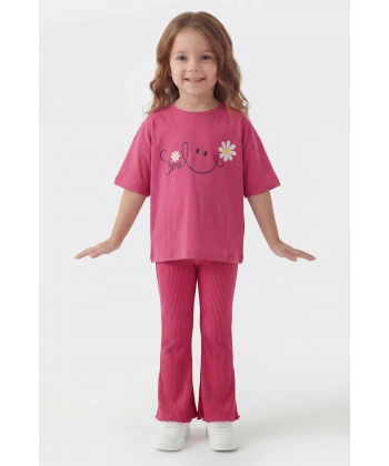 3-10 Yaş Kız Çocuk %100 Pamuk Yazlık Takım | Tişört ve Fitilli Tayt