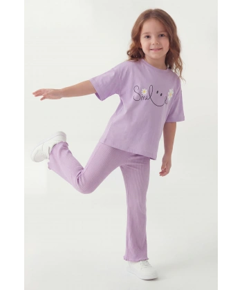 3-10 Yaş Kız Çocuk %100 Pamuk Yazlık Takım | Tişört ve Fitilli Tayt