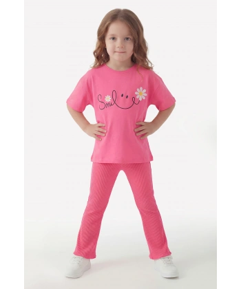 3-10 Yaş Kız Çocuk %100 Pamuk Yazlık Takım | Tişört ve Fitilli Tayt