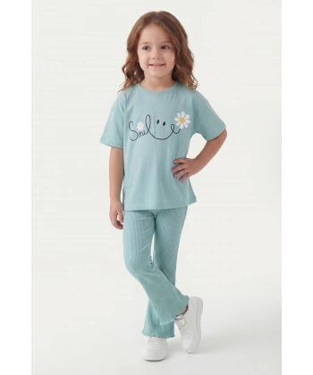 3-10 Yaş Kız Çocuk %100 Pamuk Yazlık Takım | Tişört ve Fitilli Tayt