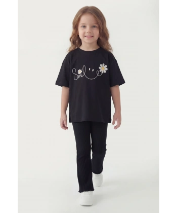 3-10 Yaş Kız Çocuk %100 Pamuk Yazlık Takım | Tişört ve Fitilli Tayt
