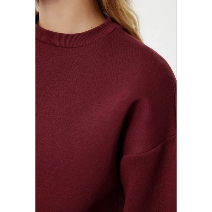 petite ateiler 3 iplik şardonlu bisiklet yaka sweatshirt bordo