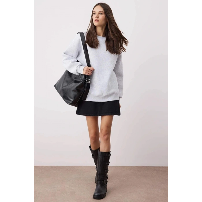 petite ateiler 3 iplik şardonlu bisiklet yaka sweatshirt gri