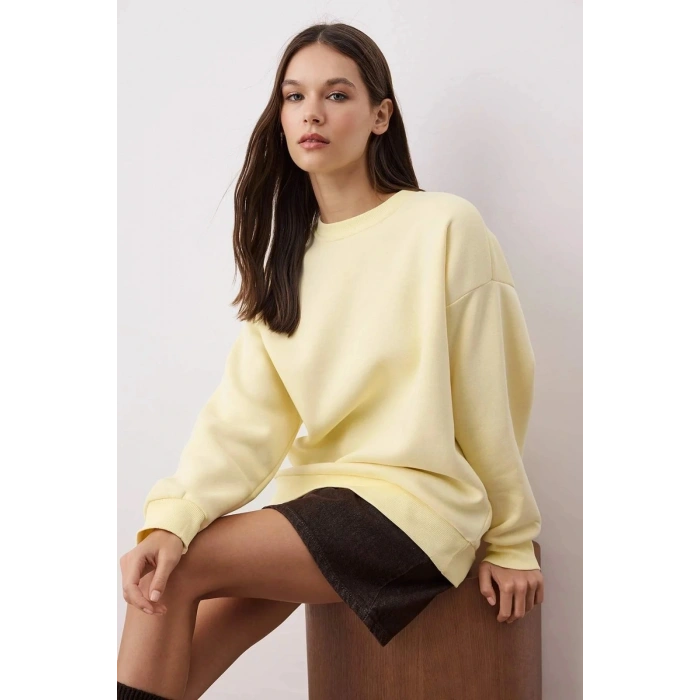 petite ateiler 3 iplik şardonlu bisiklet yaka sweatshirt sarı