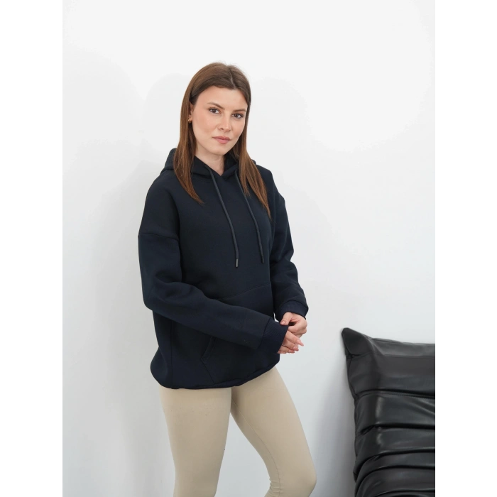 petite ateiler 3 iplik şardonlu kapşonlu swetshirt lacivert md63