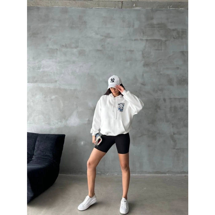 petite ateiler 3 iplik şardonlu oversize kafa baskılı sweat beyaz