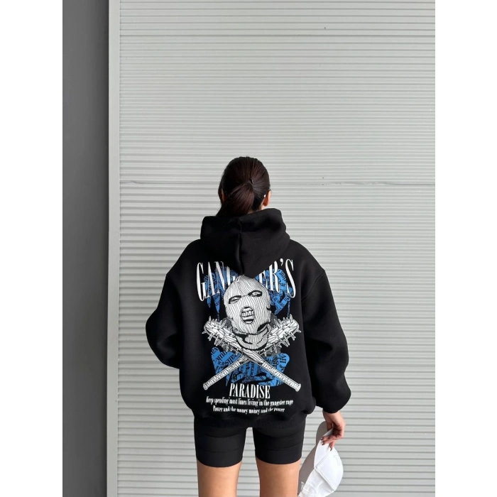 petite ateiler 3 iplik şardonlu oversize kafa baskılı sweat siyah