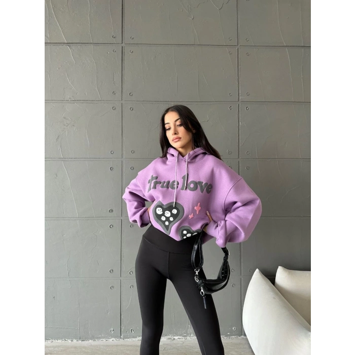 petite ateiler 3 iplik şardonlu oversize  true baskılı sweat mor