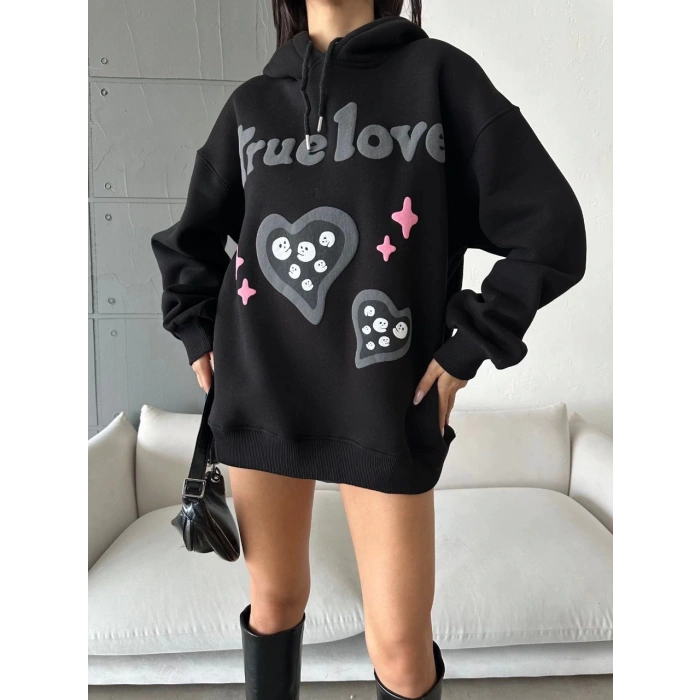 petite ateiler 3 iplik şardonlu oversize true baskılı sweat siyah