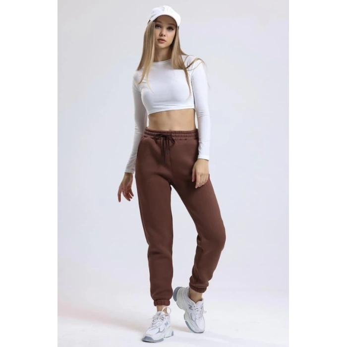 petite ateiler 3 iplik şardonlu paça lastikli eşofman kahve is001