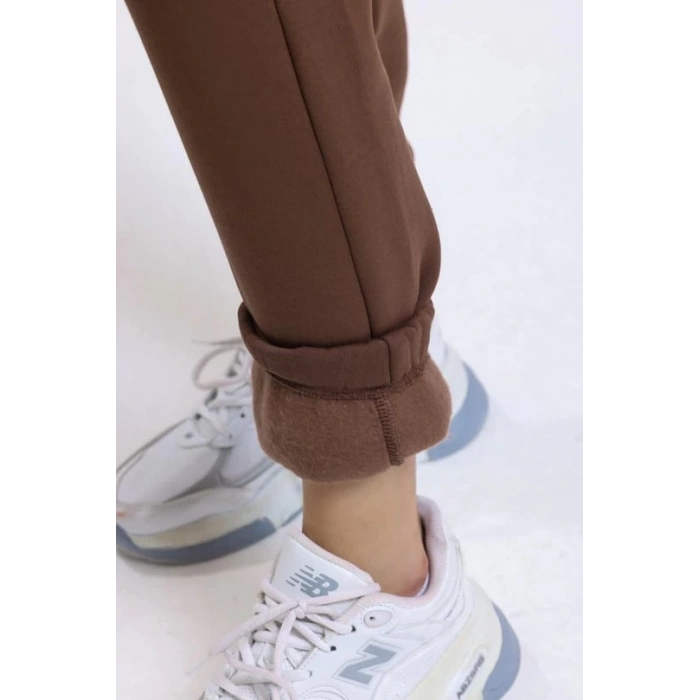 petite ateiler 3 iplik şardonlu paça lastikli eşofman kahve is001