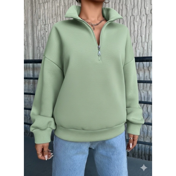 petite ateiler 3 iplik Şardonlu yarım fermuarlı sweatshirt mint
