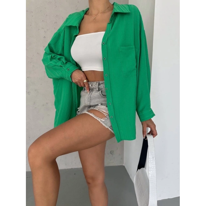 petite ateiler Ağaç kabuğu oversize arkası pileli gömlek