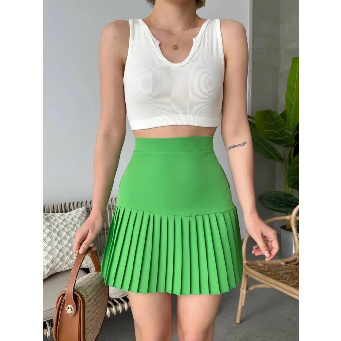 petite ateiler Altı pliseli mini etek yeşil s24705