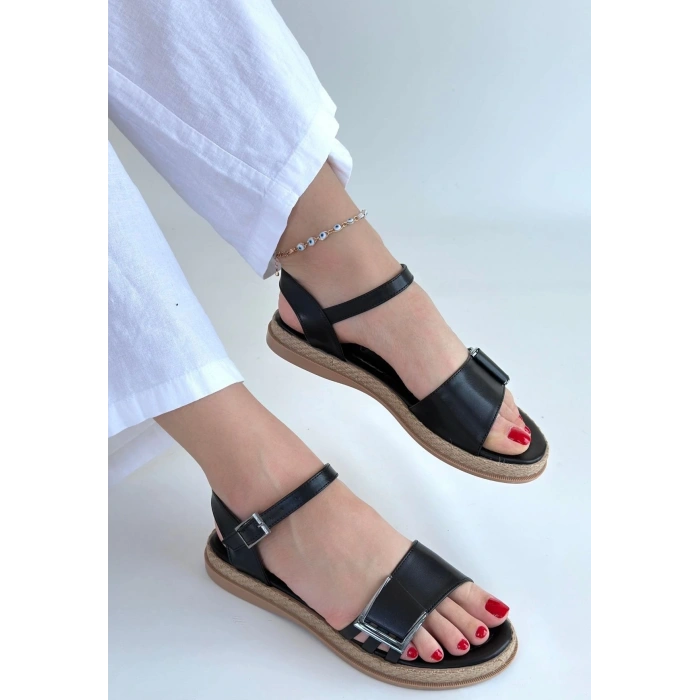 petite ateiler Andana Siyah Cilt Sandalet