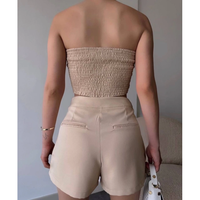 petite ateiler Arkadan büzgülü esnek büstiyer bej