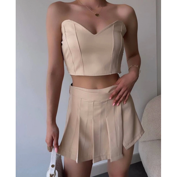 petite ateiler Arkadan büzgülü esnek büstiyer bej