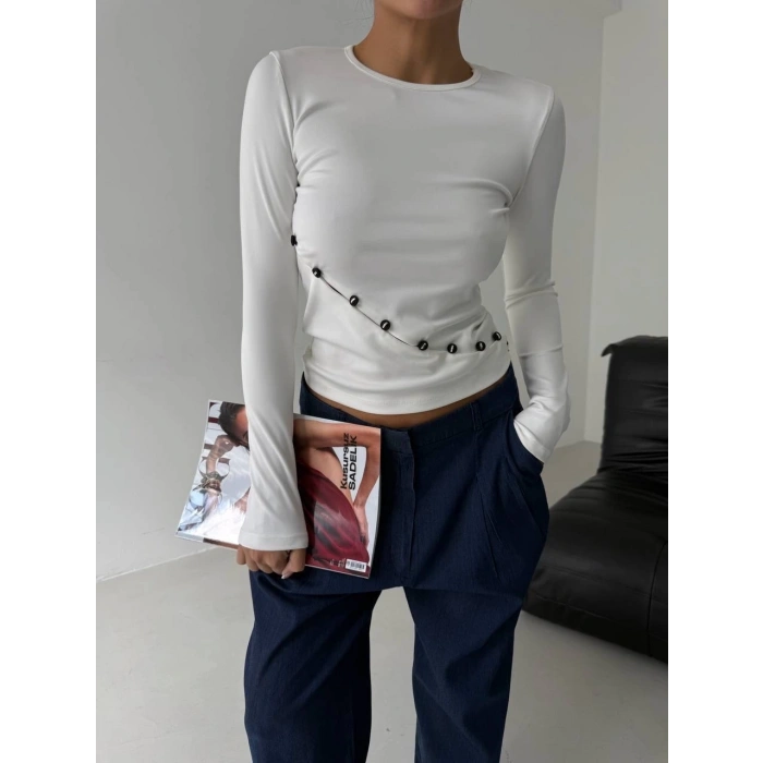 petite ateiler Asimetrik alt detaylı bluz beyaz