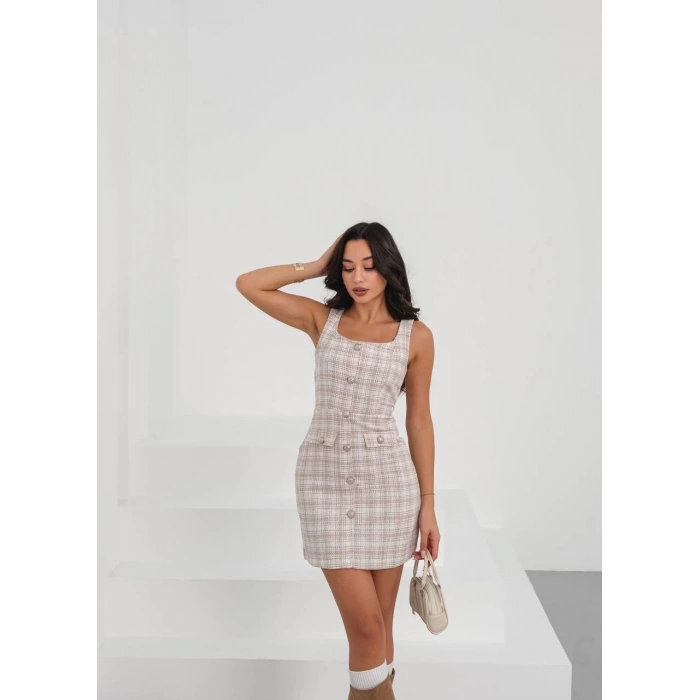 petite ateiler Askılı ch kumaş düğmeli elbise pudrabeyaz h265007