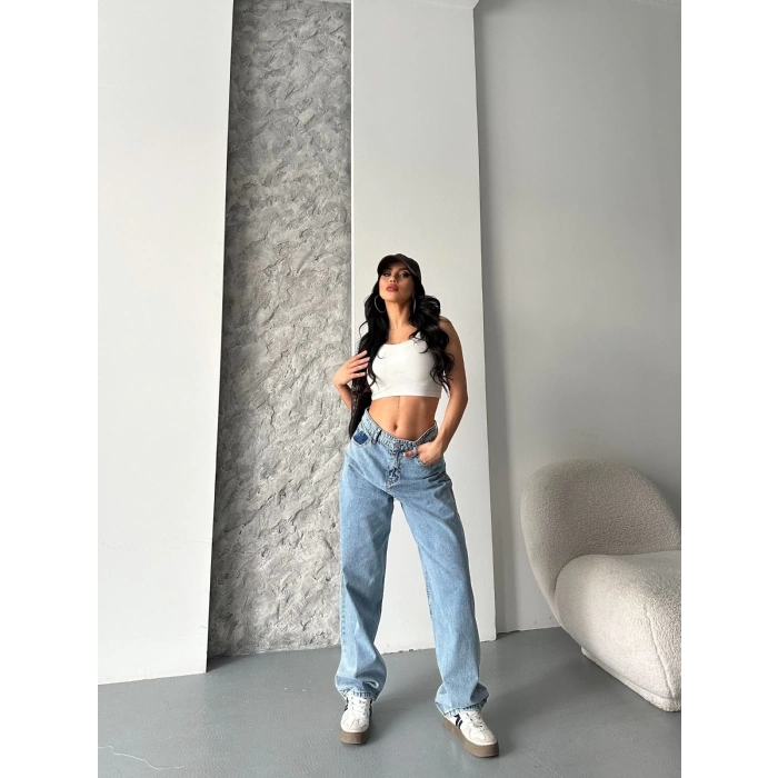 petite ateiler Baggy kar yıkama orta mavi jeans pantolon d2007