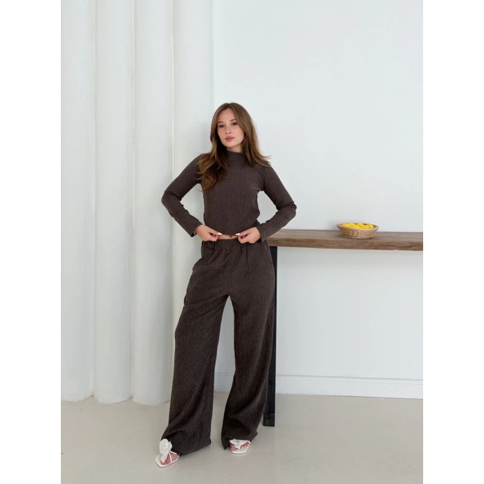 petite ateiler Balıkçı yaka örme takım kahve st265865