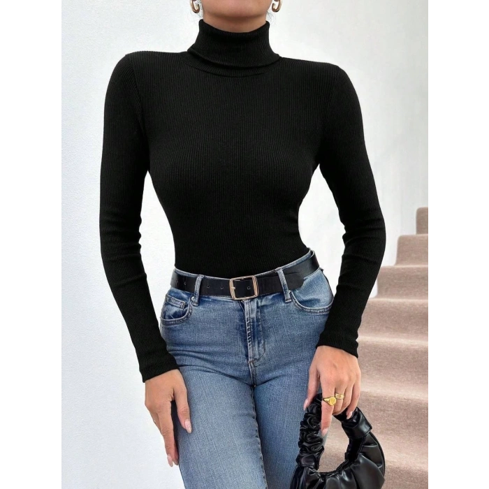 petite ateiler Başıkçı yaka dar kesim kaşkorse kazak siyah w3103