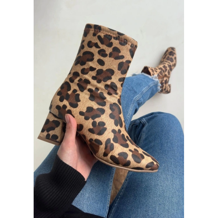 petite ateiler Birta Leopar Cilt Streç Topuklu Bot
