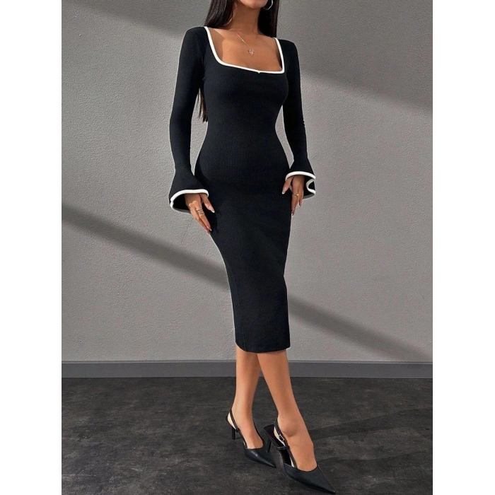 petite ateiler Biyeli midi boy elbise siyah A3718