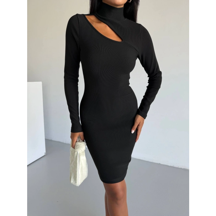 petite ateiler Boğazlı gögüs dekolteli elbise siyah f2333