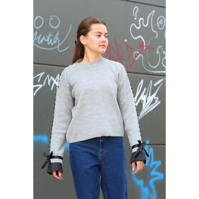 petite ateiler Boncuklu bile detaylı kazak gri