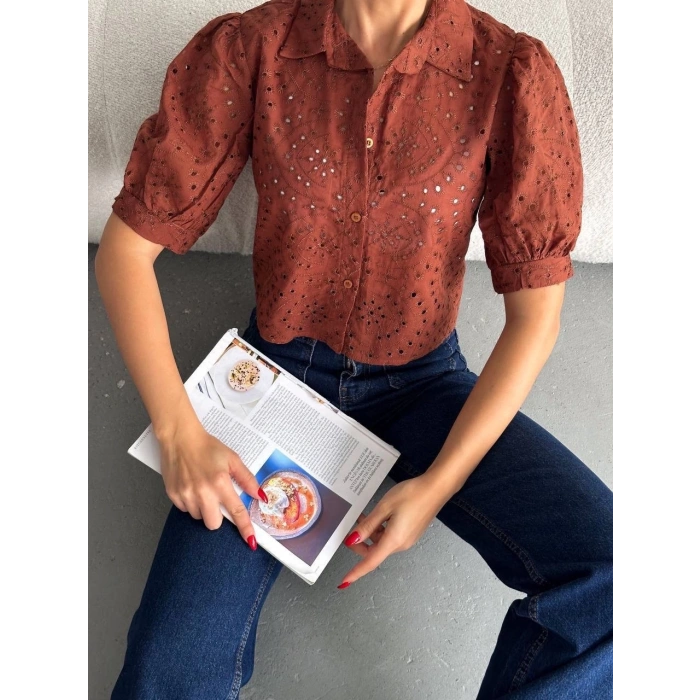 petite ateiler Brodeli crop gömlek s1023