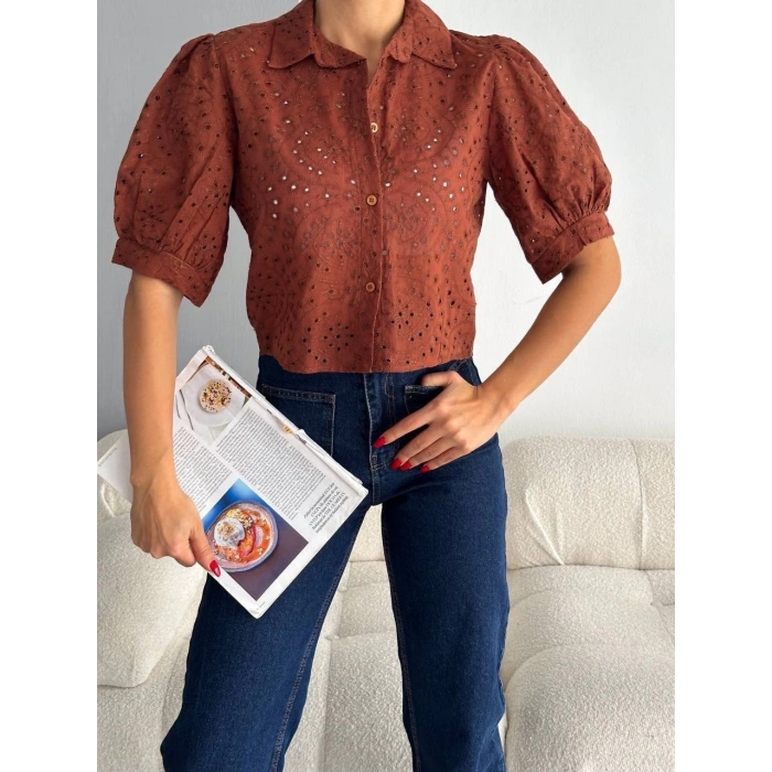 petite ateiler Brodeli crop gömlek s1023