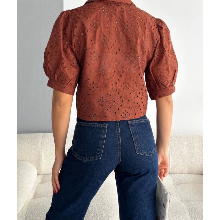 petite ateiler Brodeli crop gömlek s1023