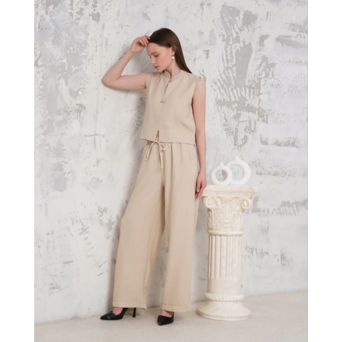 petite ateiler Broşlu yelek pantolon takım bej s255821