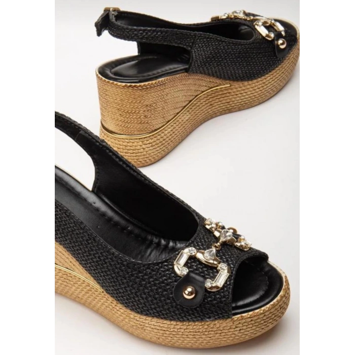 petite ateiler Caver Siyah Cilt Dolgu Topuk Sandalet