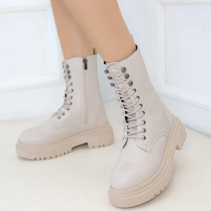 petite ateiler Caxa Bej Cilt Bağcıklı Bot