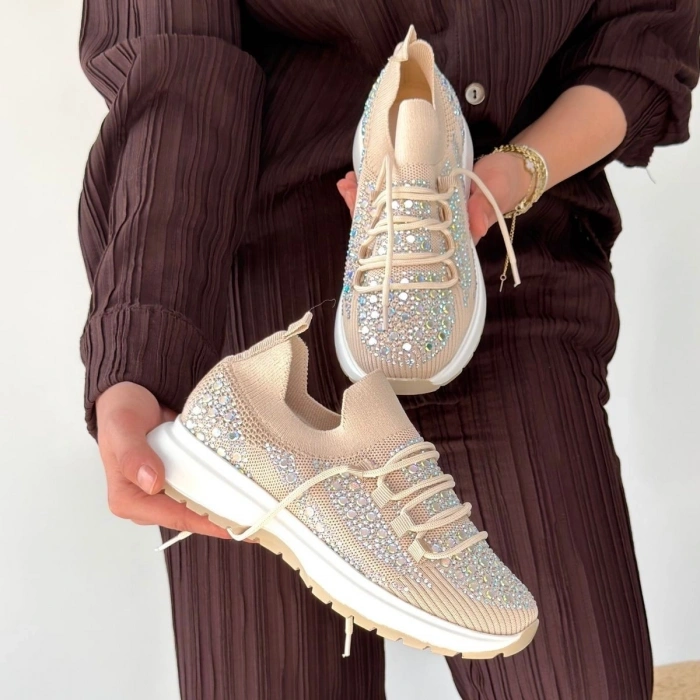 petite ateiler Ceas Bej Triko Bağcıklı Spor Ayakkabı