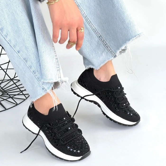 petite ateiler Ceas Siyah Triko Bağcıklı Spor Ayakkabı