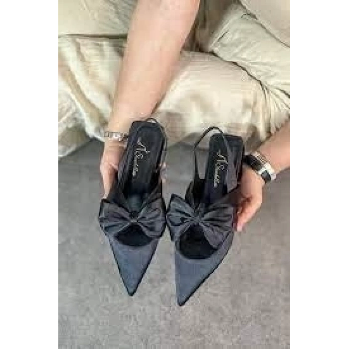 petite ateiler Cenya Siyah Saten Babet Ayakkabı