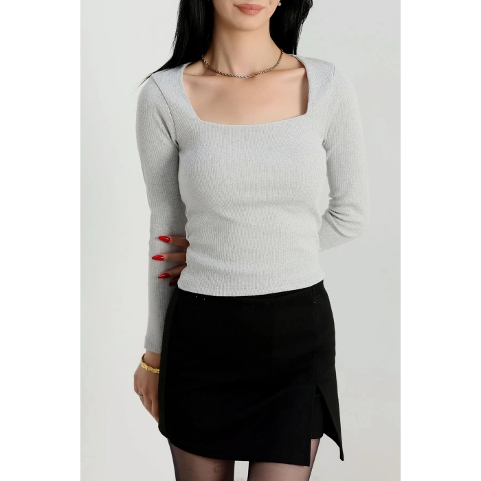 petite ateiler Çerçeve yaka kaşkorse bluz gri