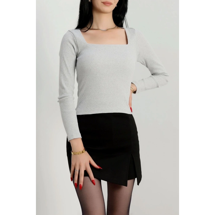 petite ateiler Çerçeve yaka kaşkorse bluz gri