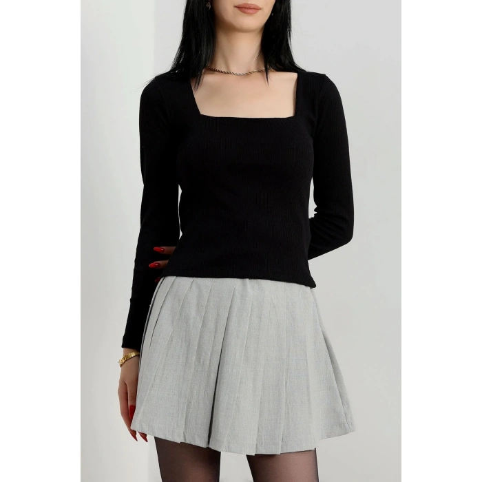 petite ateiler Çerçeve yaka kaşkorse bluz siyah