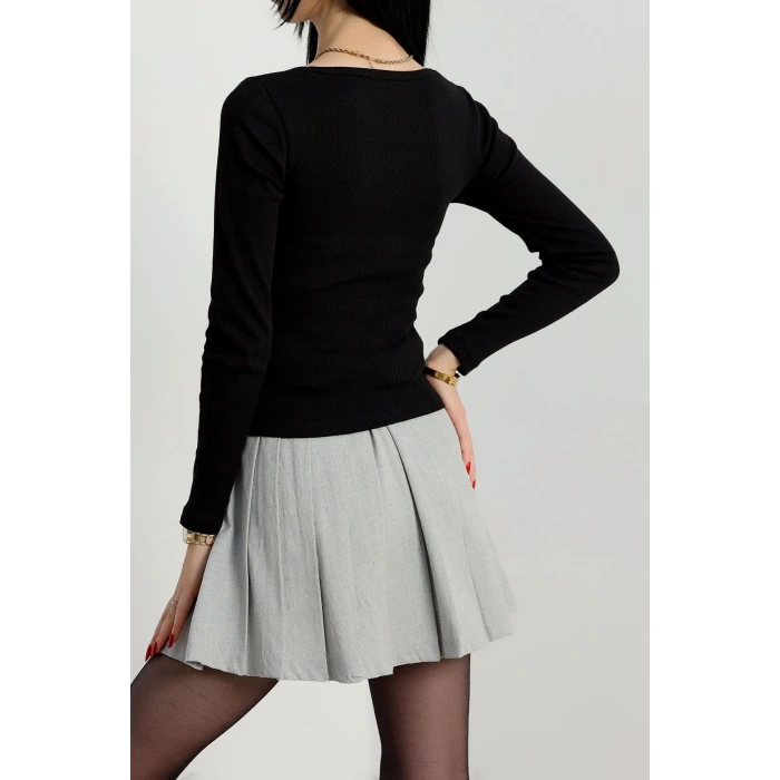 petite ateiler Çerçeve yaka kaşkorse bluz siyah